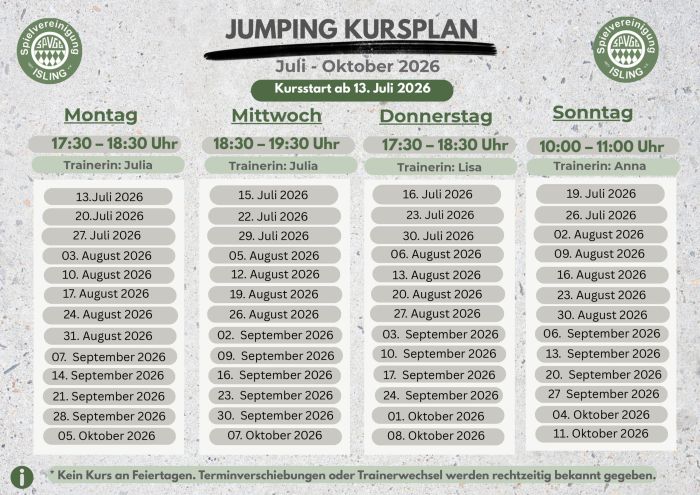 Jumping-Kursplan ab Juli 2026