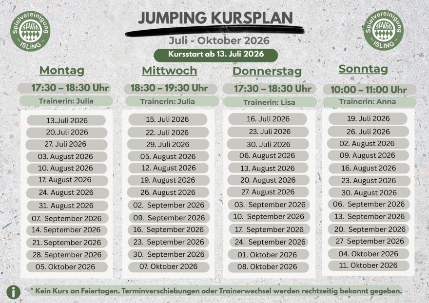 Jumping-Kursplan ab Juli 2026